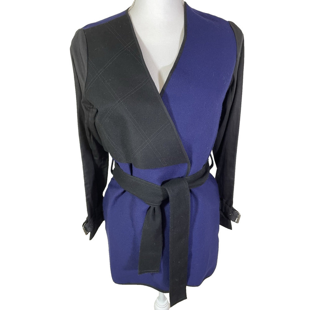 Sachin + Babi for Ankasa Belted Colorblock Blue Black Wrap Jacket Size 2 Pockets